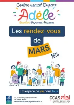 Les rendez-vous de mars 2026 - Centre social Espace Adèle